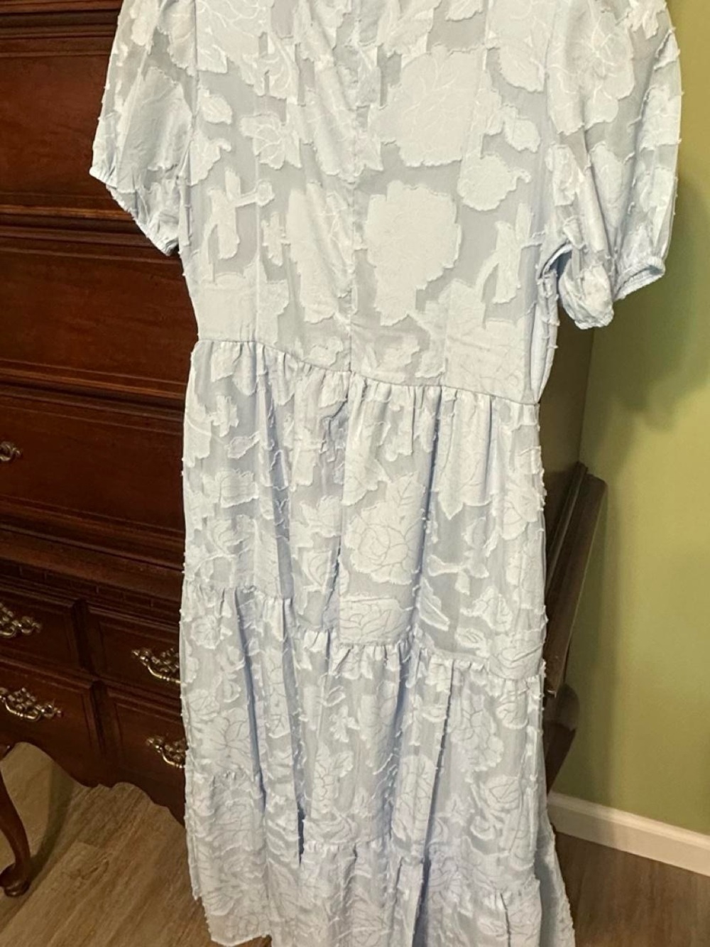 Girls' Pale Blue Floral Textured Tiered Casual Dress